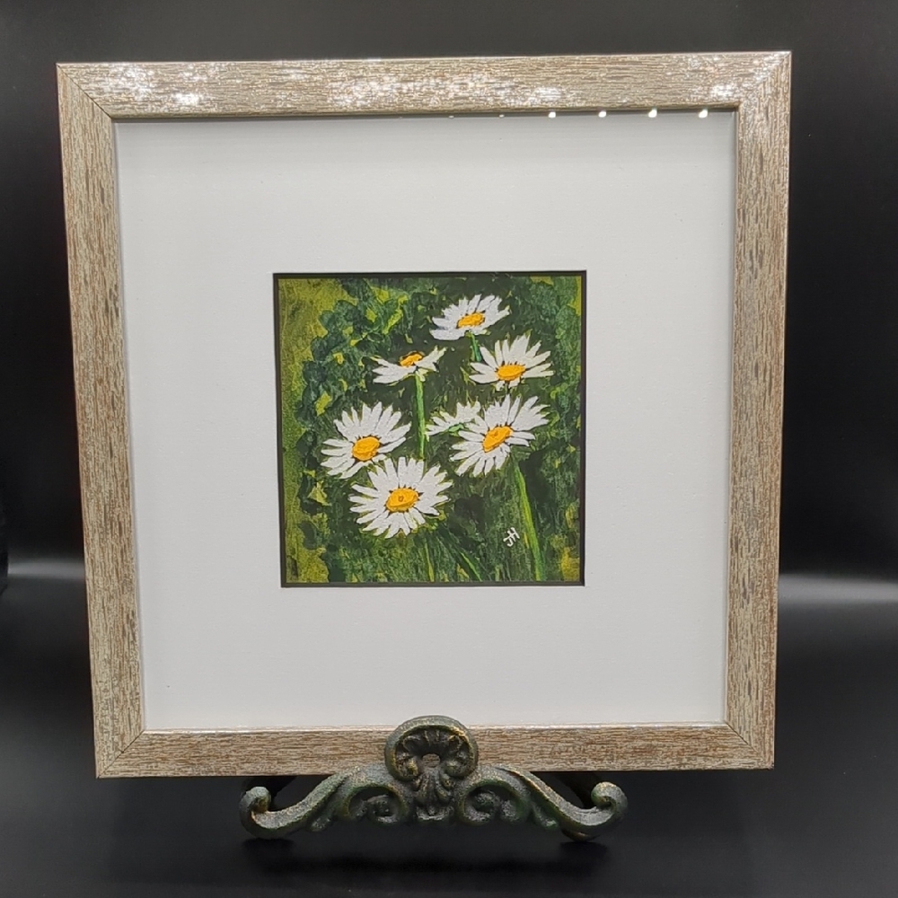 Framed Floral Art Print with Daisies